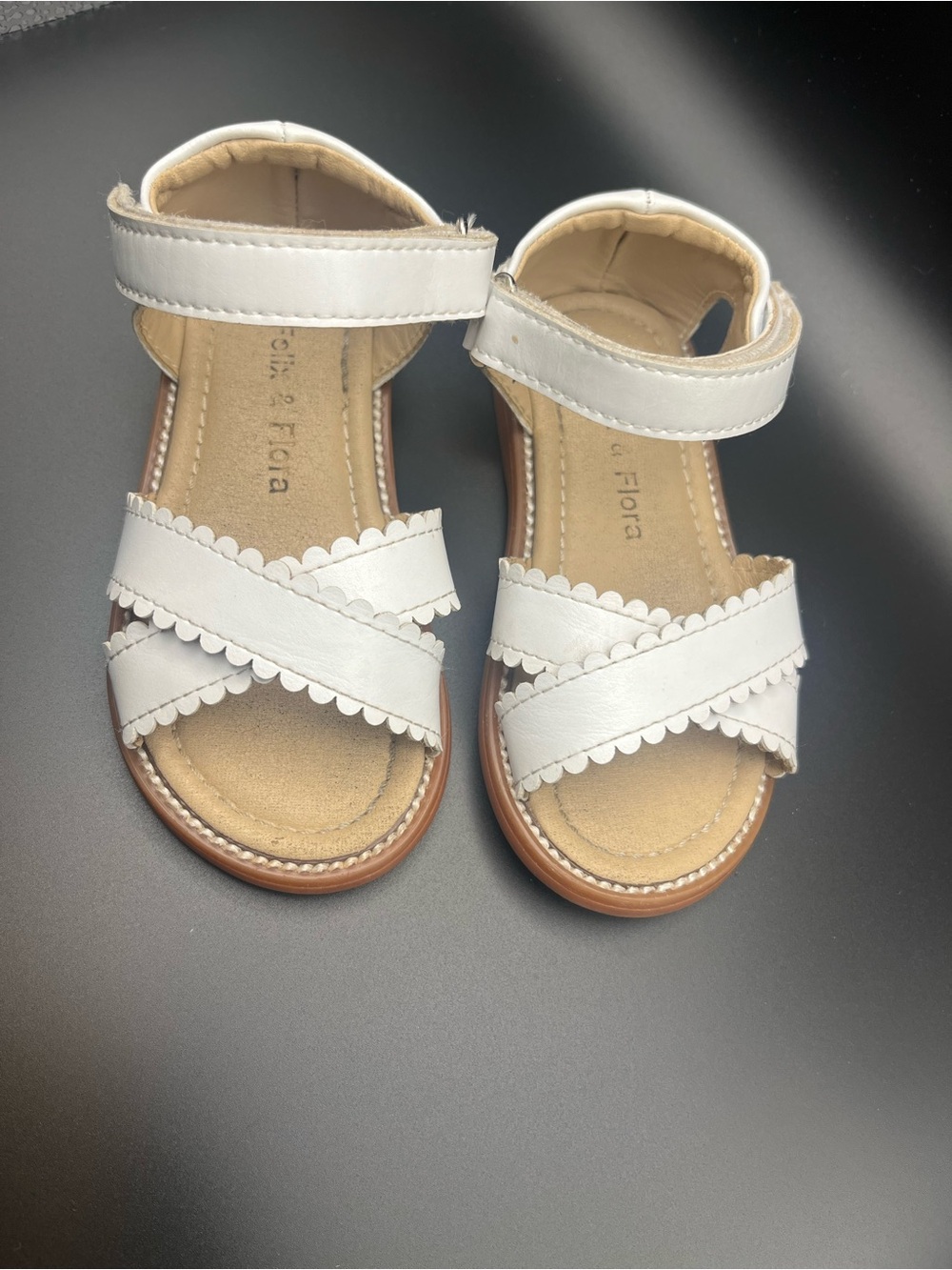 Felix & Flora White Scalloped Cross-Strap Sandal